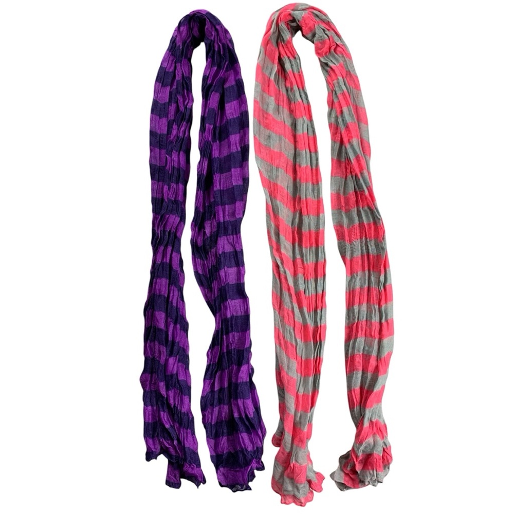 Women’s Fashion Scarves Grey Pink Purple Striped Sheer Stretch Wrap 2 Piece Lot